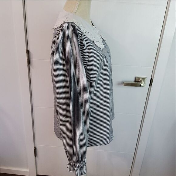 J.Crew Lace-Eyelet Collar Poplin Blouse Size L - Picture 4 of 12